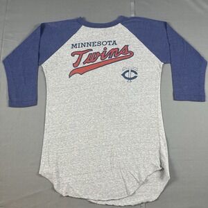 Vintage 80s Minnesota Twins Raglan T shirt Logo 7 Size Large 3/4 sleeve